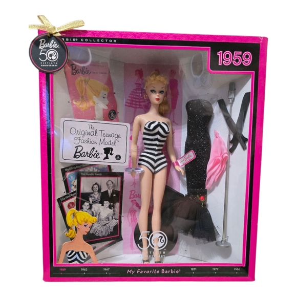 Barbie 2009 Holiday Doll - 50th Anniversary Collector Edition With Pink Gown & Stand